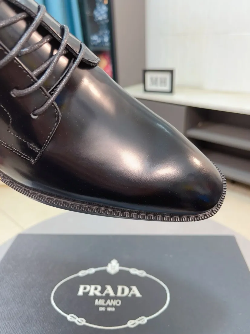 Men's shoes 💰560🌹🌹[Prada leather shoes] Top purchasing agency Original imported Italian custom-made cowhide leather surface, ➕Fully imported water-dyed breathable cowhide lining, original factory special molded sole, super comfortable, size: 38-44